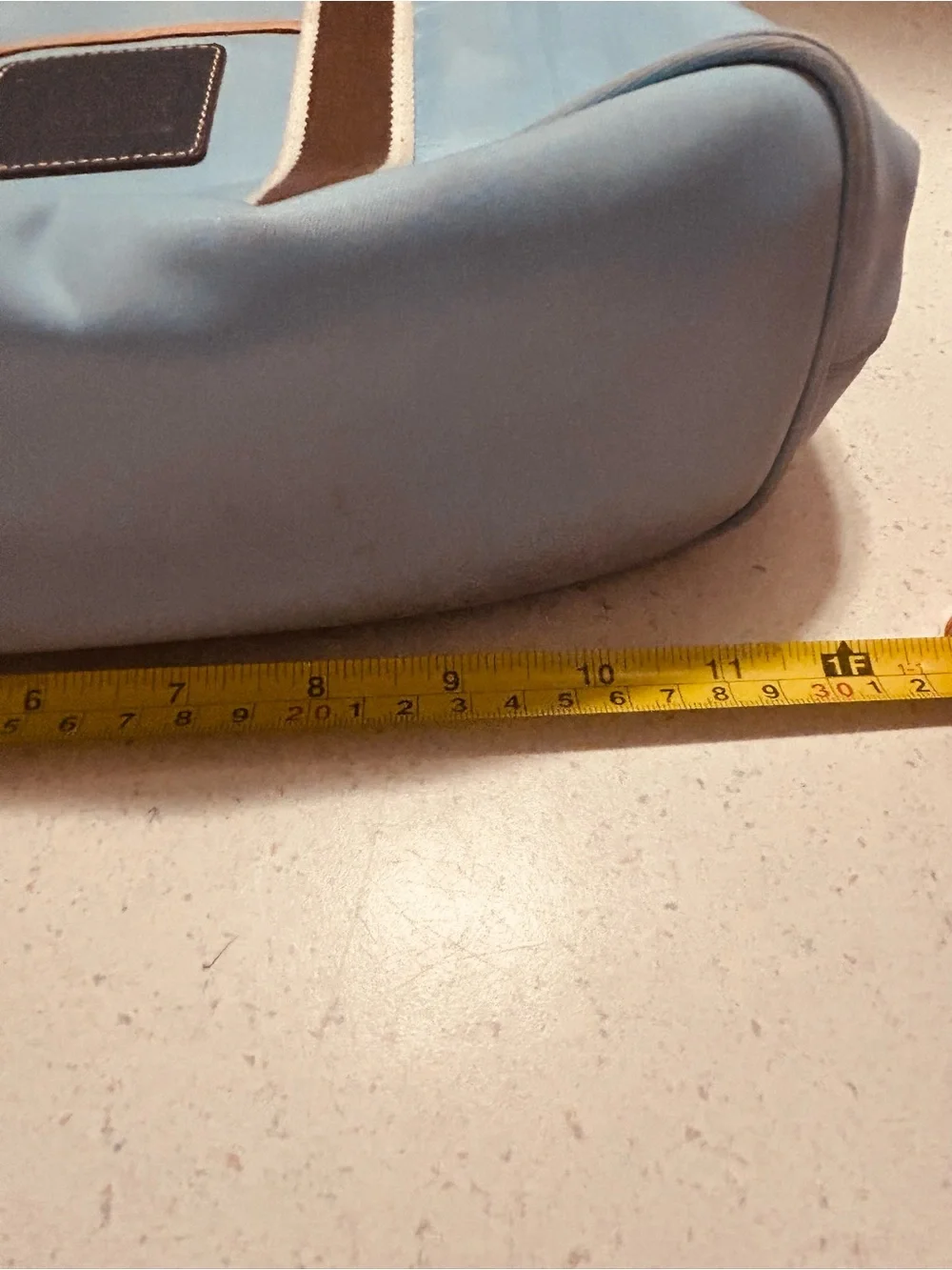 Light Blue Coach Tote with Brown Trim
